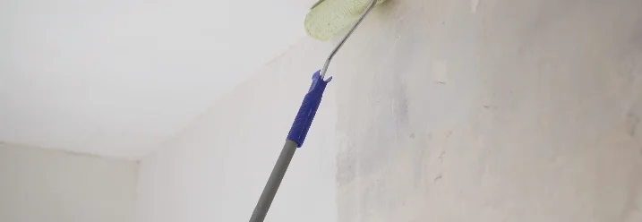 Eine Person streicht eine Wand weiß.