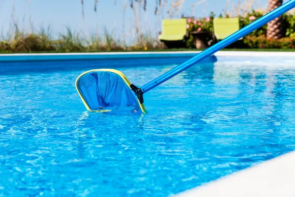 Kescher reinigt Schwimmbecken