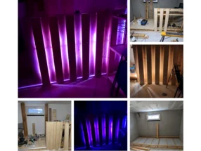 Wandverkleidung aus Holz mit LED Beleuchtung