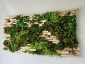 Wanddekoration aus Moos und Holz