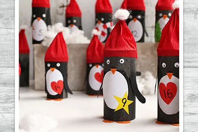 Pinguin-Adventskalender aus Klopapierrollen