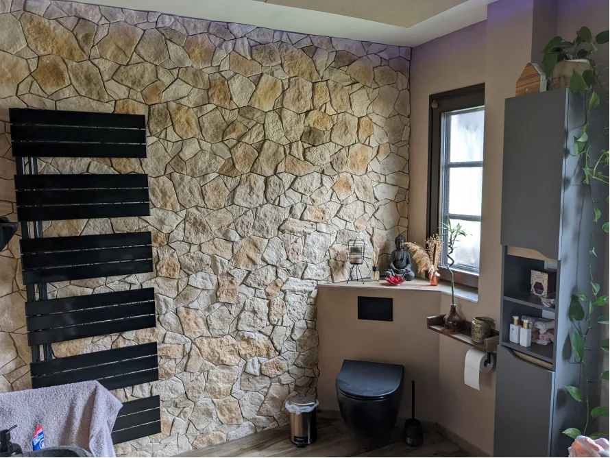 Modernes Badezimmer mit Steinwand
