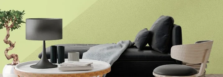 Modernes Wohnzimmer mit Grün- und Gelbtönen