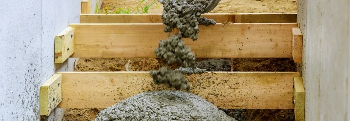 Betonmischer füllt Schalung für Treppe