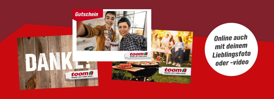 Verschiedene toom-Gutscheine mit individuellen Motiven