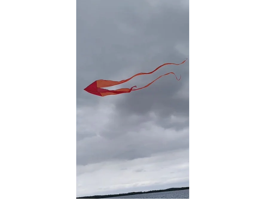 Roter Drachen am bewölkten Himmel