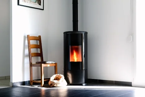 Moderner Kamin mit brennendem Feuer
