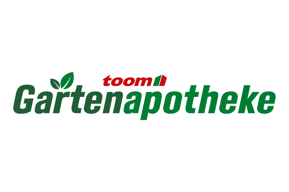 Logo der toom Gartenapotheke auf weißem Hintergrund.